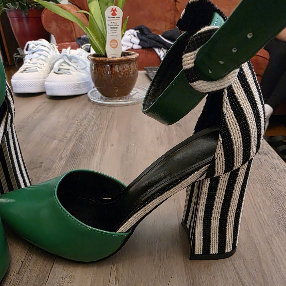 Green Striped Women's Heels